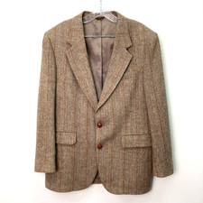 Vintage Adams Row Blazer Men's 40 R Wool Tweed Sport Coat Herringbone Brown