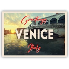 Greetings From Venice Italy Vintage Art Postcard Shaped Vinyl Sticker