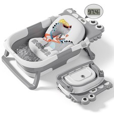 Collapsible Baby Bathtub Foldable Portable Thermometer Grey YT-6869 0-36 Newborn