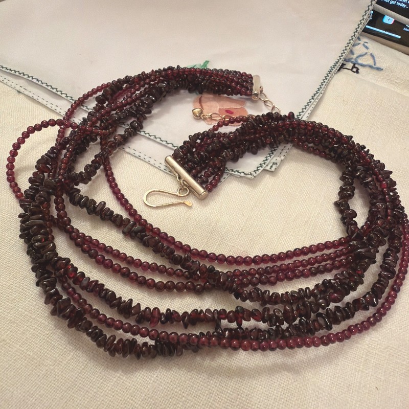 Desert Rose Trading Co. Jay King Seven Strand Garnet Necklace w/Sterling Clasp