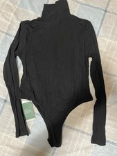 Halara NWT Black Size Large Ribbed High Neck Long Sleeved Bodysuit