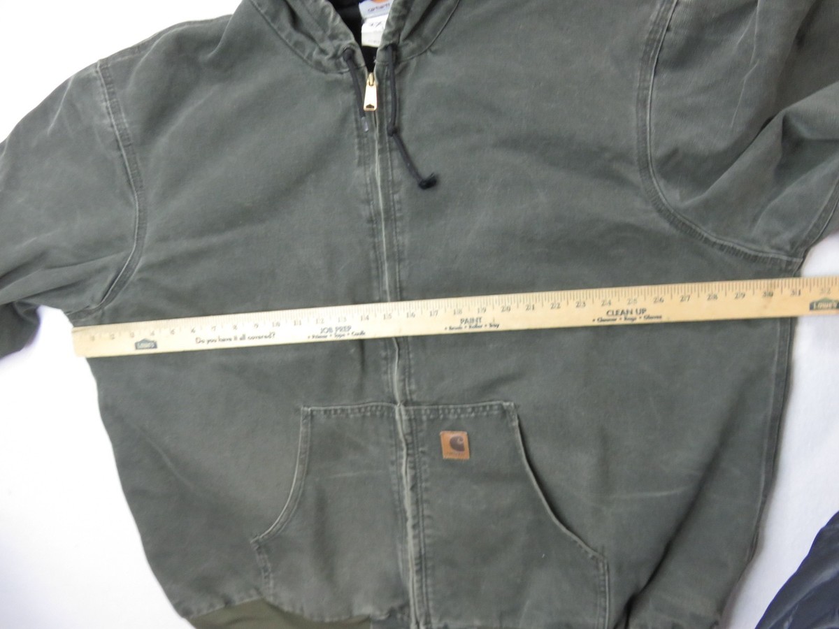 CARHARTT J25 MOS Moss Green Canvas Hooded Zip Lined Jacket Thermal