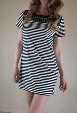Michael Kors Black & White Stripped Sexy Night Out T-Shirt Dress Size Medium