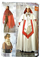 Simplicity W0114 Cosplay Pattern Men's Cape Sz XS-XL Uncut 2015