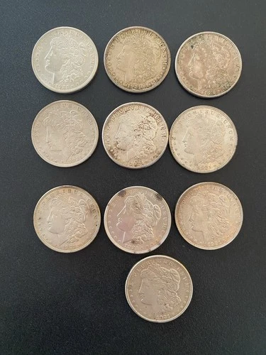 Lot of 10 BU/AU Morgan 90% Silver Dollars 1921