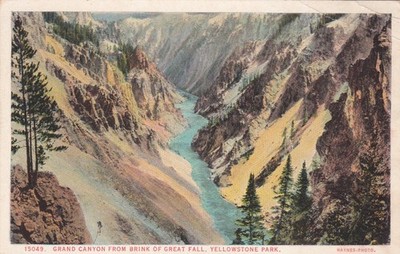 Grand Canyon from Great Falls Yellowstone National Park Wyoming Postcard 1920's