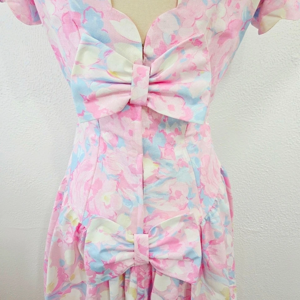 Vintage 80’s Alfredo Angelo Dress Garden Party Floral Pastel Puff Sleeves 11/12 - Image 4 of 4