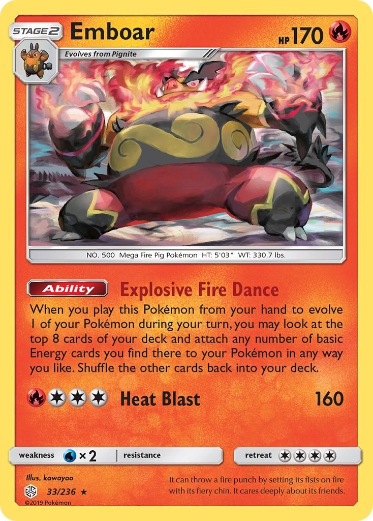 Pokemon Emboar Rare 33/236 SM - Cosmic Eclipse NM