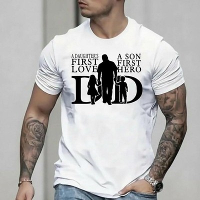Dad Daughters First Love Sons First Hero Graphic Tee Patriotic Fathers Day Gift