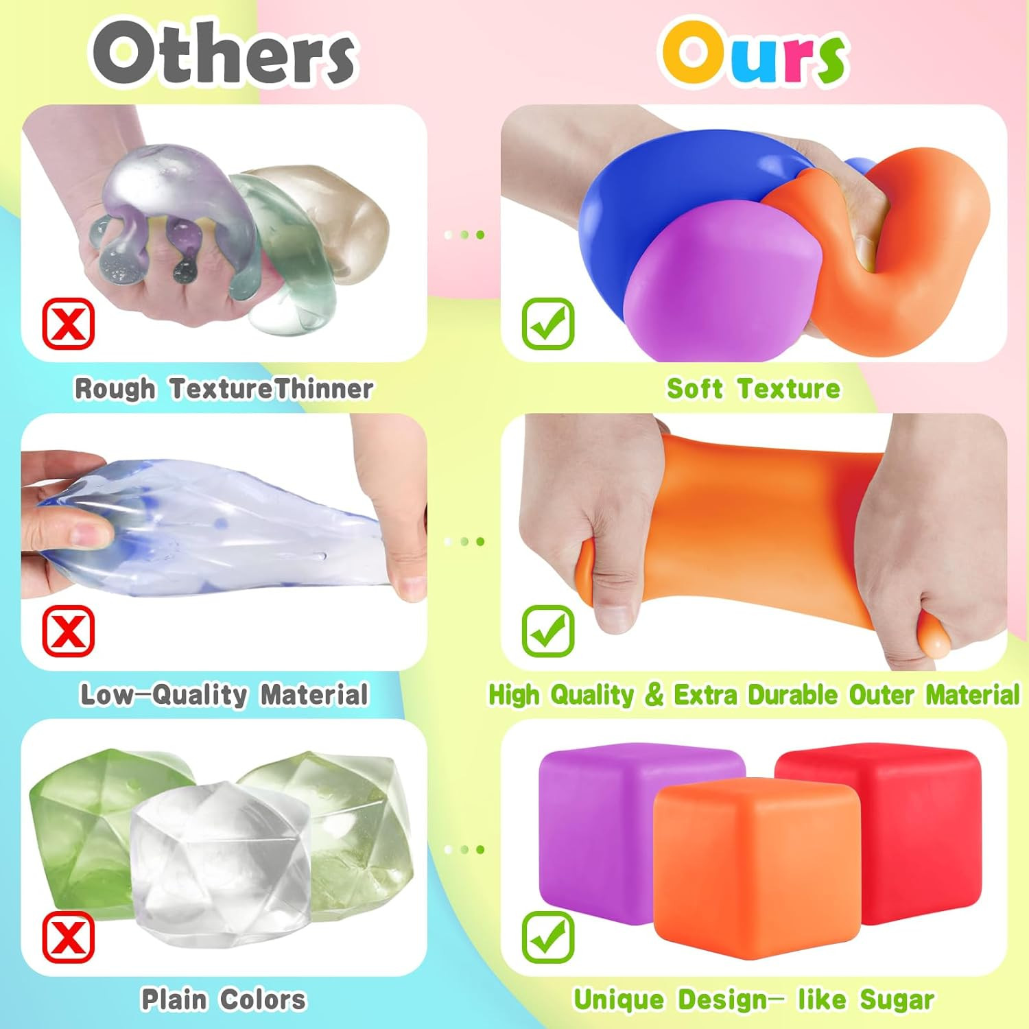 Stress Cube Fidget Ice Cube Stress Balls, 4Pcs Stress Balls for Kids, Fidget Toy