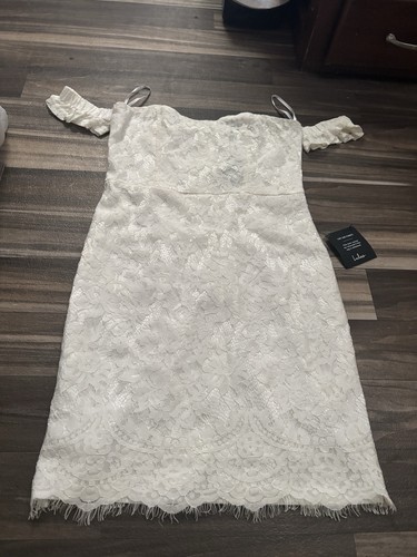 Lulus White Floral Lace Off Shoulder Cold Shoulder Sheath Dress 6 Zip Lined