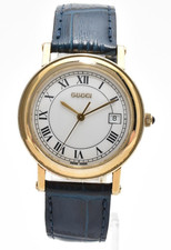 GUCCI 7200M Quartz Mens Watch White Dial Gold Blue Date 34mm  From JAPAN [Exc+5]