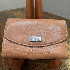 Fossil Hanover Leather Wallet Trifold Brown Cards Coins Money Snap Zipper