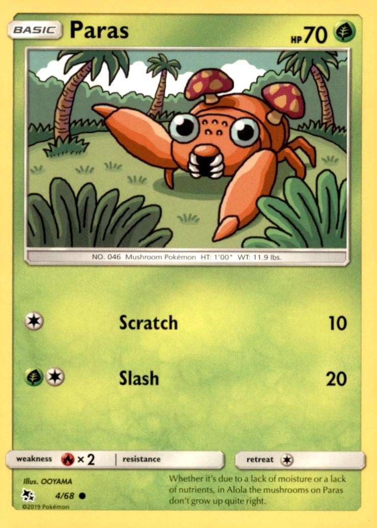 Paras 4/68 Common Hidden Fates Pokemon Near Mint