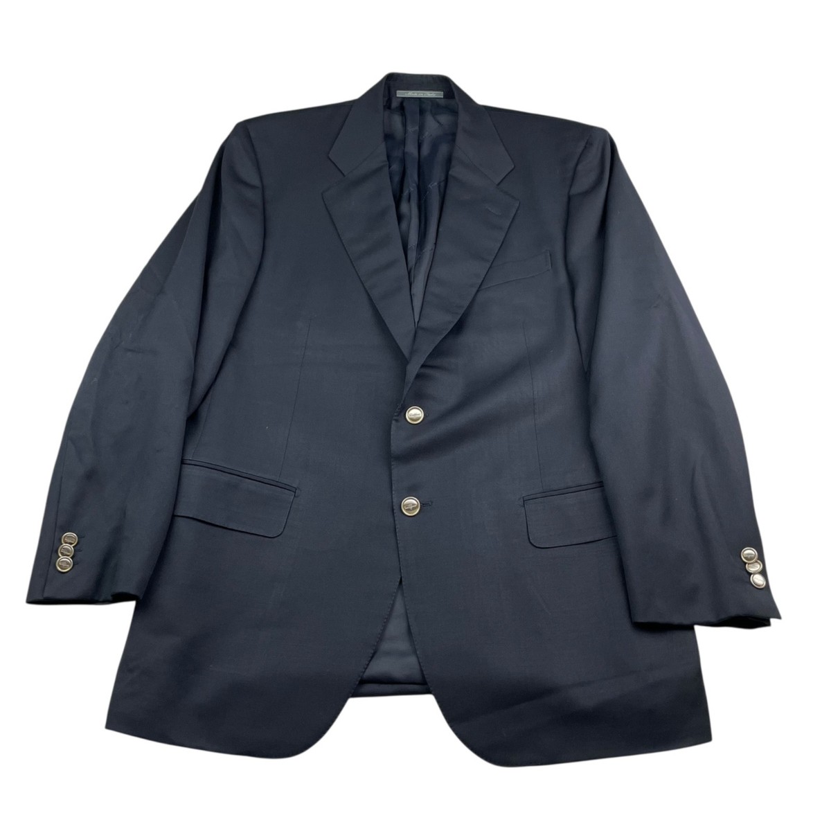 Salvatore Ferragamo Men's 100% Wool Logo Buttons Blazer Navy