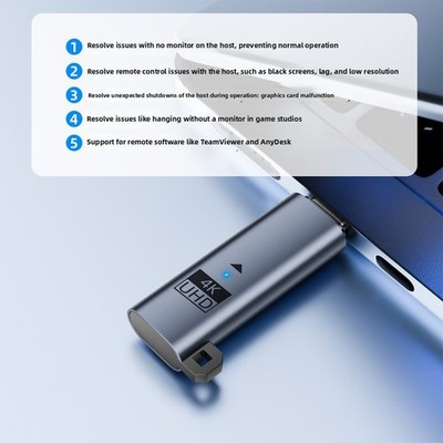 Type-C Virtual Display Adapter 4K60Hz Aluminium Build with Blue Power Indicator