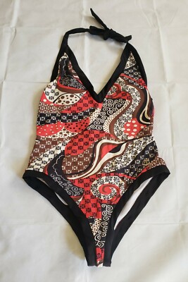 Phax Swimsuit Women's L Halter One Piece Geometric Cross Back Padded Bra