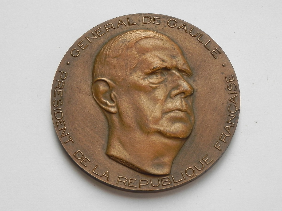 Médaille Bronze Général De Gaulle - Coeffin, 81mm, 240g, République Française