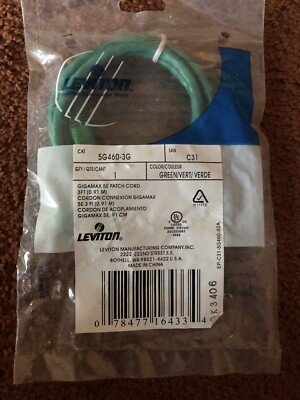 4 of Leviton Grn Cat 5e 3 Ft Ethernet LAN Patch Cord NetworkCable Boot 5G460-3G