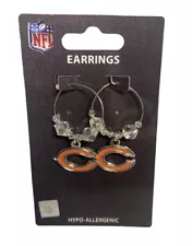 Aminco Chicago Bears NFL Clear Beads Hoop Dangle Earrings