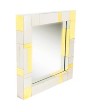 Brass & Chrome Mid century Modern Square Cityscape Wall Mirror after Paul Evans