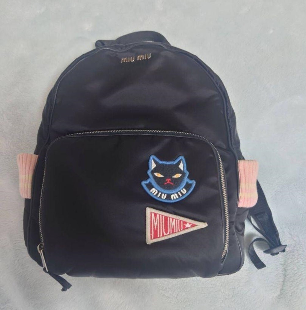 Miu Miu Cat Logo Applique Backpack Nylon Black used | eBay