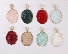 Boho Gold Hexagon  Latting Lace Rose Floral Oval Drop Statement Earrings Women