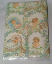 NOS 1980's Vintage Happy Baby Nature Birds Bunny Kirby Koala Gift Wrap Paper 