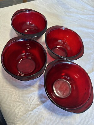 Rare Find Arcoroc Sierra Red Ruby Lipped  Soup Bowls Set of Four