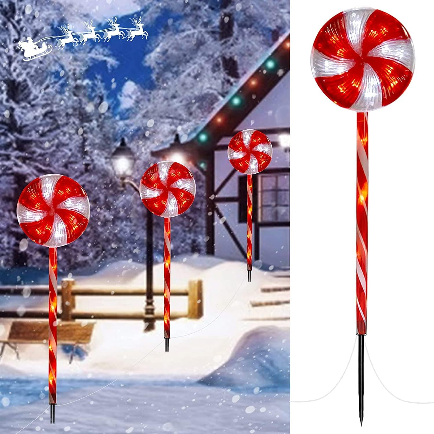 6 Pack Lollipop Christmas Pathway Lights Outdoor - 29 Inches 120 LED Lighted Can