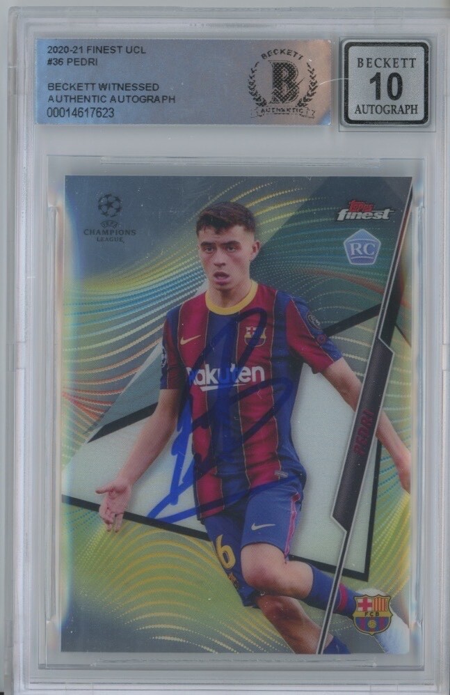 2020-21 Pedri Signed Topps Finest UCL #36 RC Rookie Auto BAS