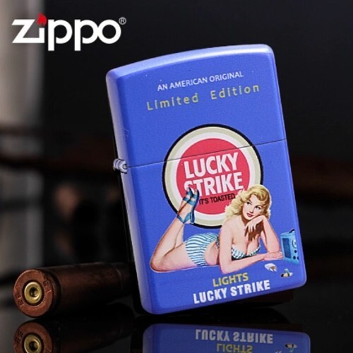 Limited Edition Blue Lucky Strike Lights 2 sided Pinup Zippo 