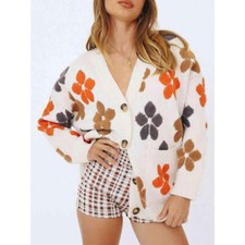 Floral V-Neck Button Up Long Sleeve Cardigan