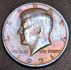 1971 Kennedy Half Dollar gold, blue, and purple toning (L12-37)
