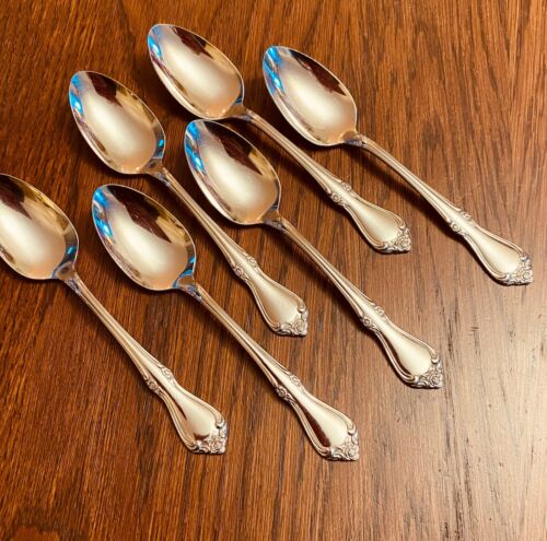 AMC Creon Flower Rose Design 6- Teaspoons 6" Stainless Glossy Japan - Picture 4 of 5
