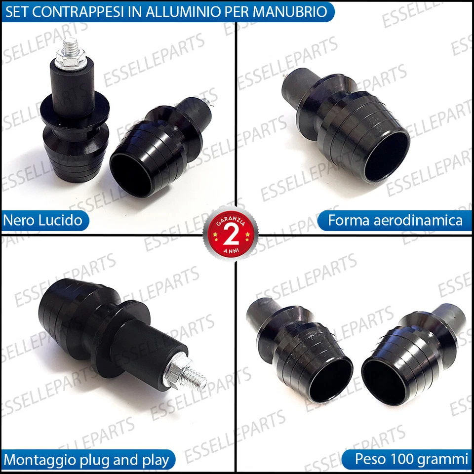 SET CONTRAPPESI MANUBRIO BILANCIERI STABILIZZATORI MOTO SCOOTER ALLUMINIO NERO - Immagine 2 di 3