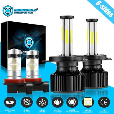 For Toyota Highlander 2008-2010 6-Sides LED Headlight Hi/Lo + Fog Light 6500K 4x