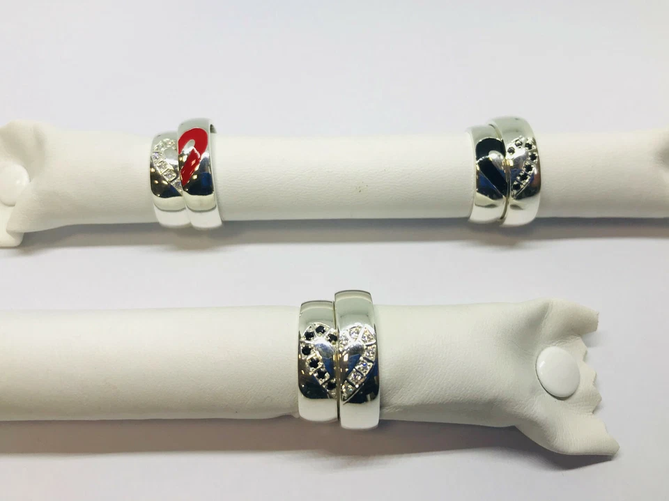 Anello fede personalizzata Argento 925 con zirconi neri SIlver engaged boyfriend - Immagine 3 di 4