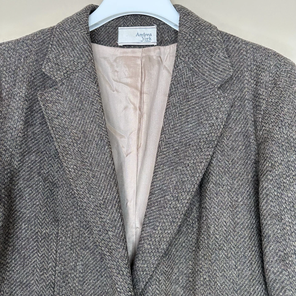 Vintage Andrea York by Farah Women 16 Wool Blazer Herringbone Academia Brown Gra - Image 4 of 4
