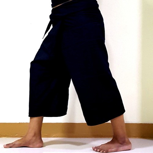 Thai Fisherman Trousers Pants Massage Pilate Tai Chi Yoga Pilates Colour Black. - Picture 2 of 11