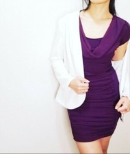 Express Ruched Scoop Neck Stretchy Bodycon Cocktail Dress, Purple, Size XS