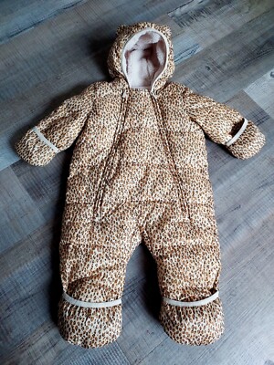 Baby Gap One Piece Fleece Lined Leopard Print Snowsuit EUC 6-12 Months  Primaloft