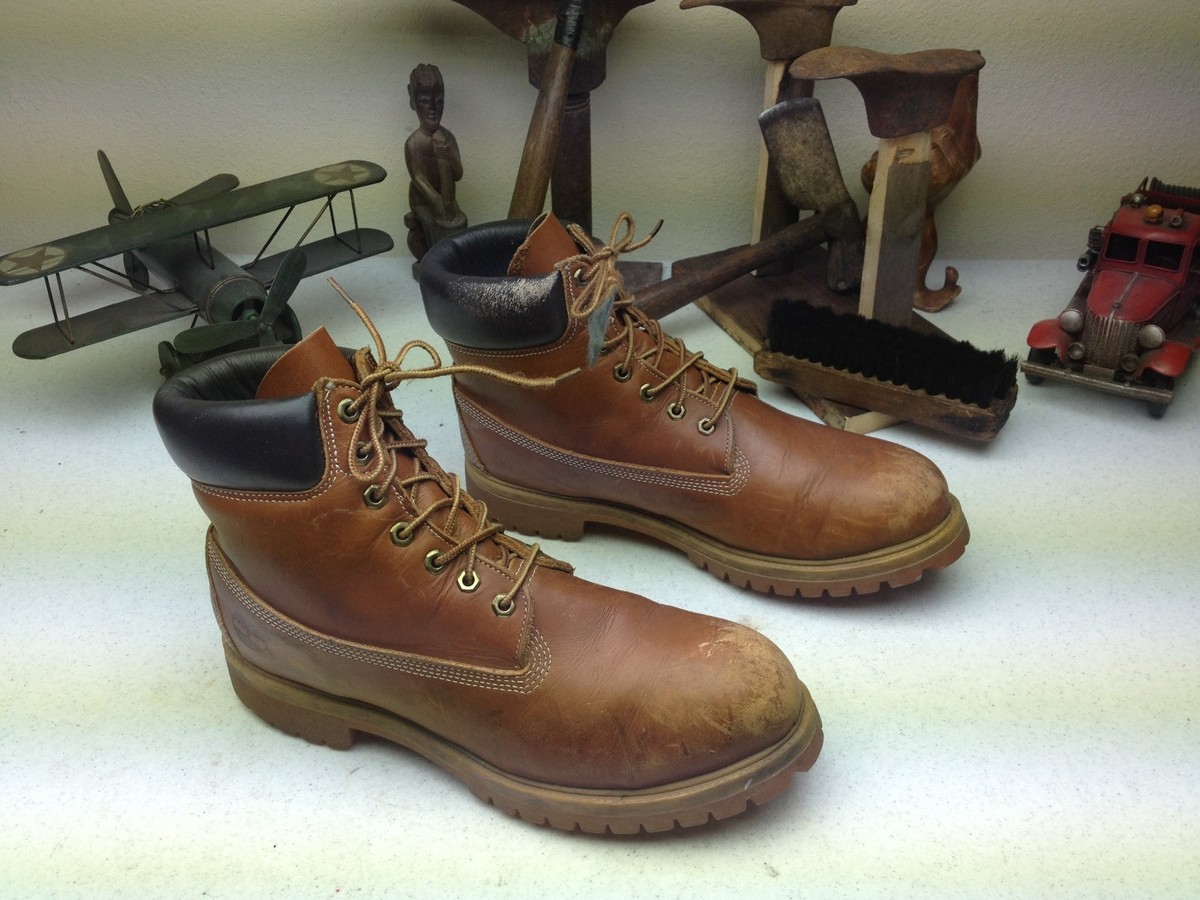 CLASSIC TIMBERLAND BROWN LEATHER DISTRESSED MADE IN USA LACE UP