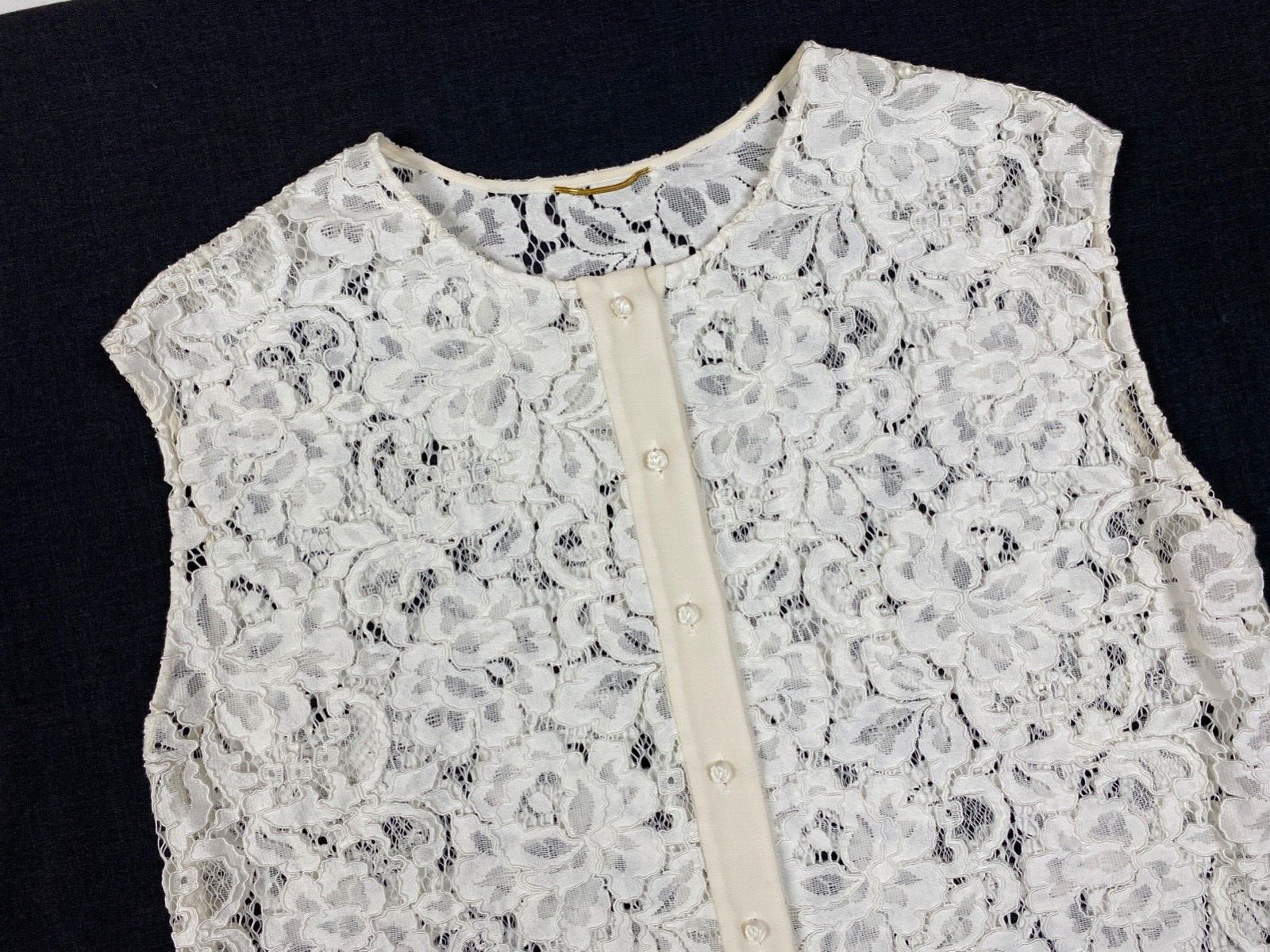 Camicia top donna Saint Laurent bianco pizzo