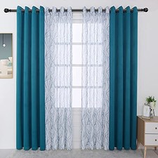 Mix and Match Curtains - 2 Pieces Branch Print 54"W x 84"L Pack of 4 Teal