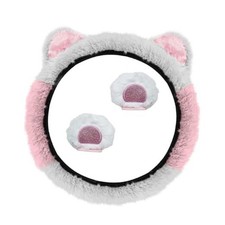 Fluffy Car Steering Wheel Cover, 15" Comfortable Plush Cat Ears Steering White