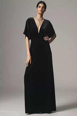 Anthropologie - BHLDN Amelia Deep-V Stretch Velvet Maxi Dress - Sale OFF