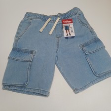 Wrangler Five Star Boys Denim Cargo Shorts Size M 8 Elastic Waist Drawstring