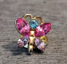 Colorful Spring Butterfly Insect Lapel Pin Pink, Purple, & Blue Gemstone Accents