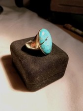 925 Sterling Silver Vintage Natural Turquoise Cabochon Ring  Nice  Size 6.5